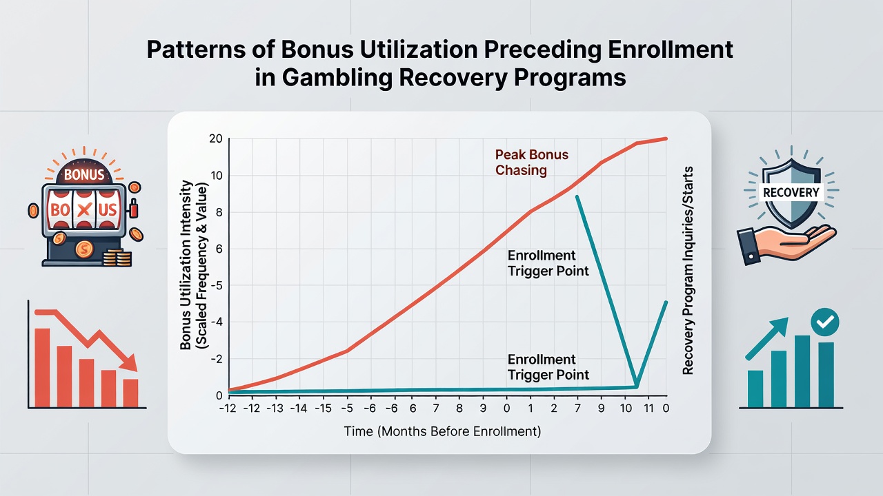 Timeline chart illustrating bonus utilization spikes prior to recovery program enrollment dates